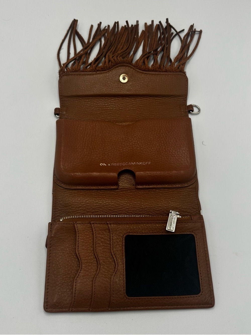 Rebecca Minkoff Mini Brown Fringe Vegan Leather Wallet Missing Crossbody Strap - Picture 6 of 15